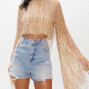 Tassel long sleeve cropped top